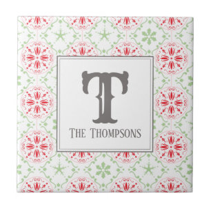 Rode Kerstvakantie Monogram Modern Tegeltje