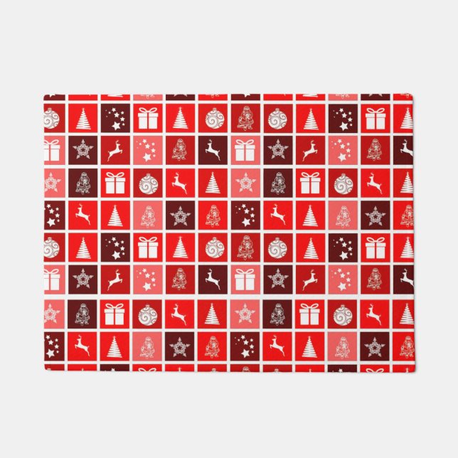Rode Kerstvakantie Schattigee boomrendieren Deurmat (Voorkant)