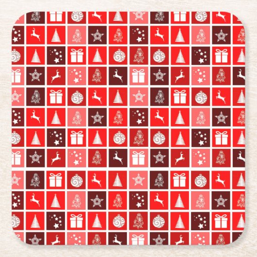 Rode Kerstvakantie Schattigee boomrendieren Kartonnen Onderzetters (Voorkant)