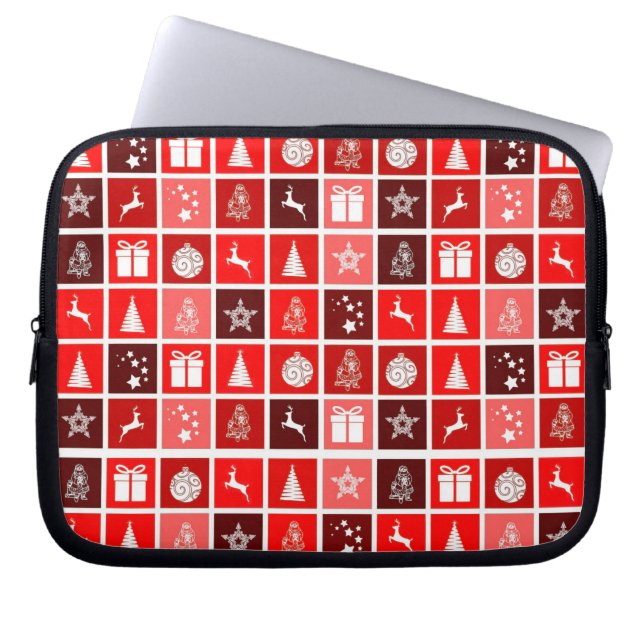 Rode Kerstvakantie Schattigee boomrendieren Laptop Sleeve (Voorkant)