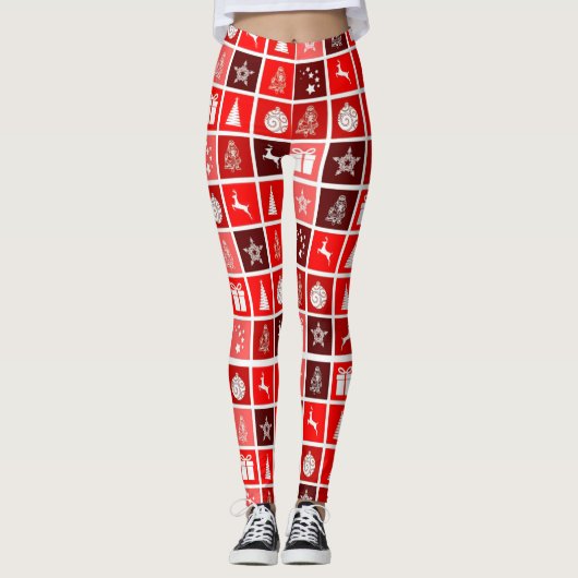 Rode Kerstvakantie Schattigee boomrendieren Leggings (Voorkant)