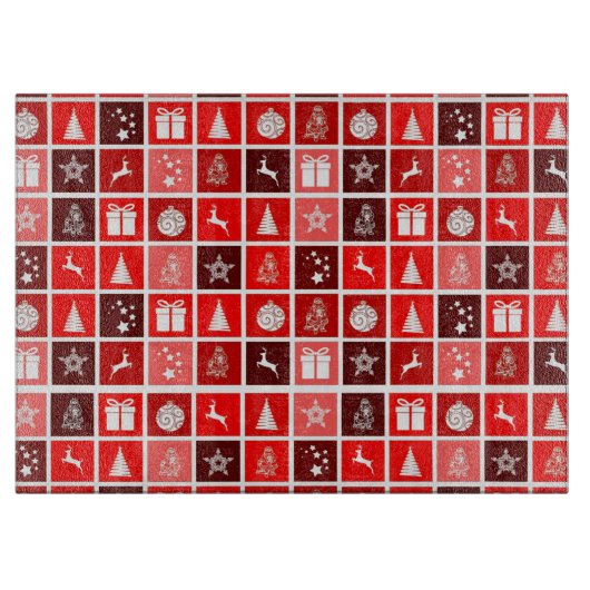 Rode Kerstvakantie Schattigee boomrendieren Snijplank (Voorkant)