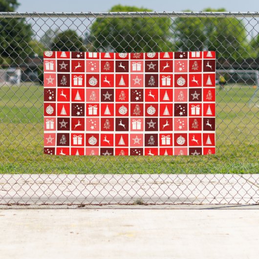 Rode Kerstvakantie Schattigee boomrendieren Spandoek (Insitu)