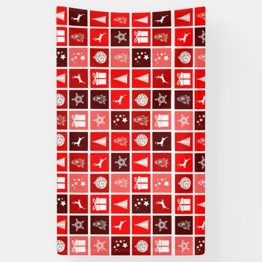 Rode Kerstvakantie Schattigee boomrendieren Spandoek (Verticaal)