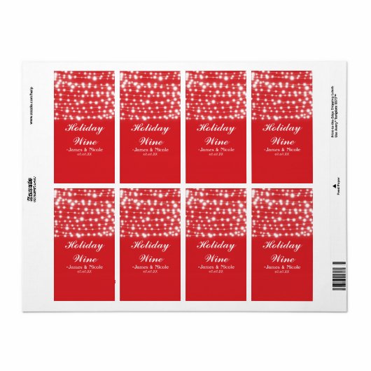 Rode Kerstverlichting Feestje Wijnlabel Etiket (Full Sheet)