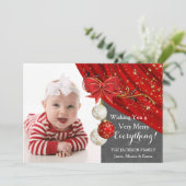 Rode Kerstversiering Foto Kerstmis Feestdagenkaart (Staand voorkant)