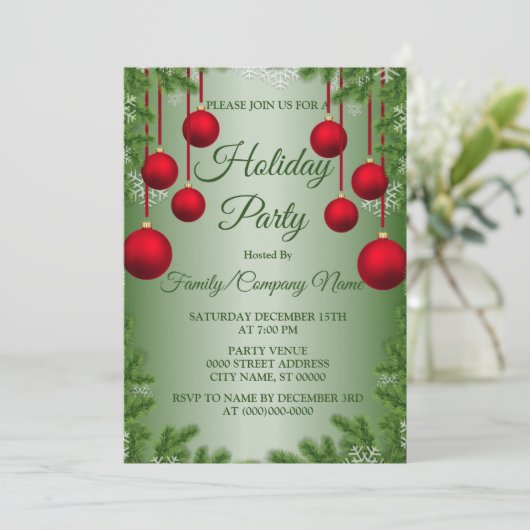 Rode kerstversiering Groene Feestdagen Partij Kaart (Staand voorkant)