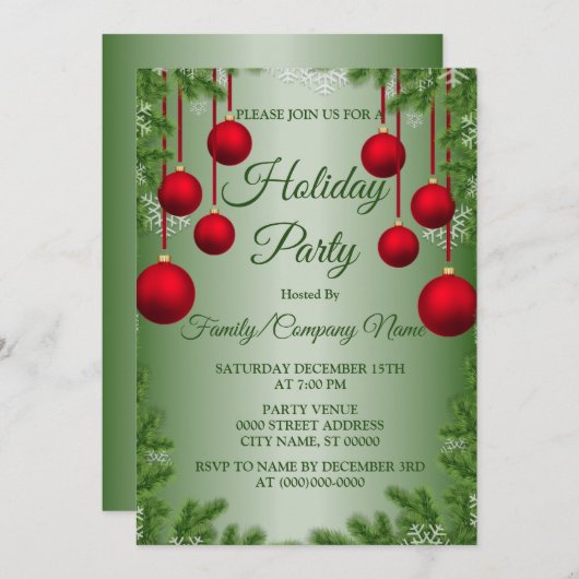 Rode kerstversiering Groene Feestdagen Partij Kaart (Voorkant / Achterkant)