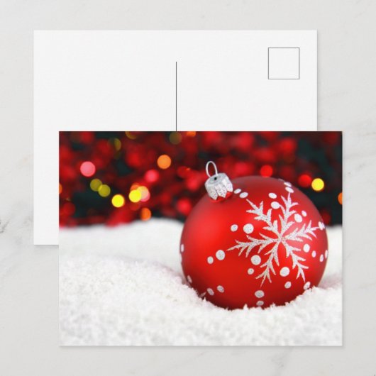 Rode kerstversiering in sneeuw briefkaart (Voorkant / Achterkant)
