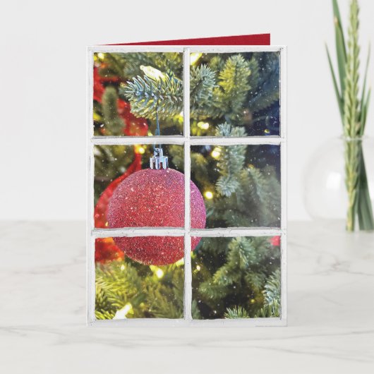 rode kerstversiering in sneeuwraam feestdagen kaart (Voorkant)