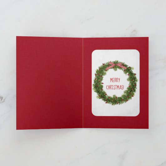 rode kerstversiering in sneeuwraam feestdagen kaart (Binnen)