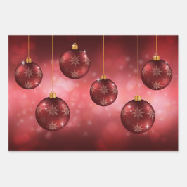 Rode Kerstversiering Kerstballen Op Rode Bokeh Inpakpapier Vel