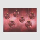 Rode Kerstversiering Kerstballen Op Rode Bokeh Tissuepapier (Voorkant)