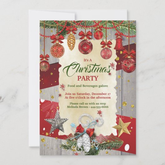 Rode kerstversiering kerstfeest kaart (Voorkant)