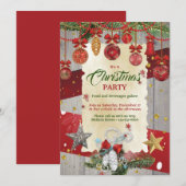 Rode kerstversiering kerstfeest kaart (Voorkant / Achterkant)