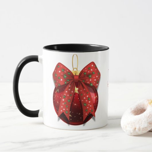 Rode kerstversiering met strik mok (Met donut)