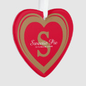 Rode kerstversiering met tekst 'Forever in My Hear Ornament (voorkant)