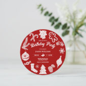 Rode kerstversiering verjaardag kaart (Staand voorkant)