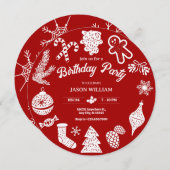 Rode kerstversiering verjaardag kaart (Voorkant / Achterkant)