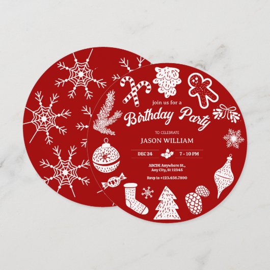 Rode kerstversiering verjaardag kaart (Voorkant / Achterkant)