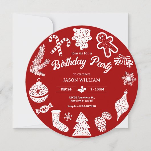 Rode kerstversiering verjaardag kaart (Voorkant)