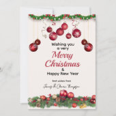 Rode kerstversieringen feestelijk feestdagenkaart (Voorkant)