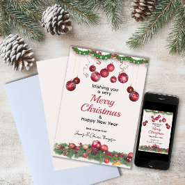 Rode kerstversieringen feestelijk feestdagenkaart