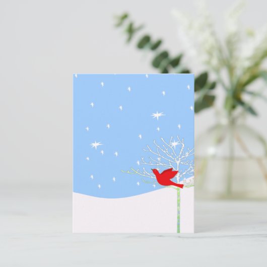 Rode kerstvogel feestdagenkaart (Staand voorkant)