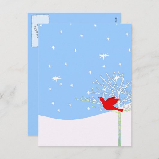 Rode kerstvogel feestdagenkaart (Voorkant / Achterkant)