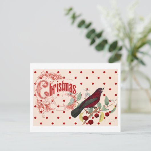 Rode kerstvogel feestdagenkaart (Staand voorkant)