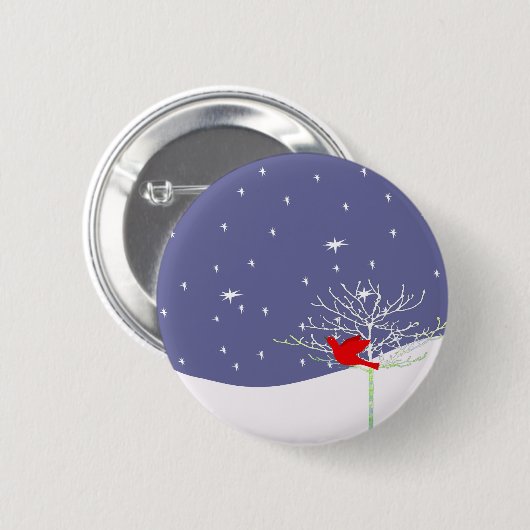 Rode kerstvogel ronde button 5,7 cm (Voorkant /achterkant)