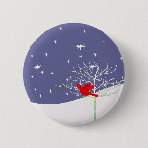 Rode kerstvogel ronde button 5,7 cm