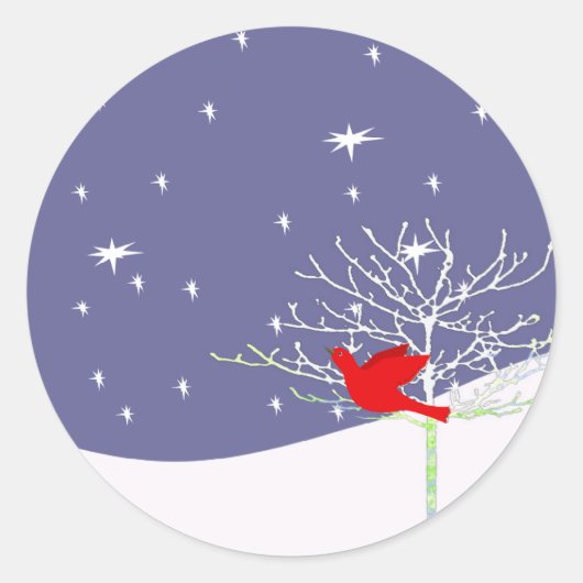 Rode kerstvogel ronde sticker (Voorkant)