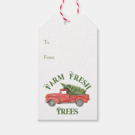 Rode Kerstwagen Boerderij Fresh Trees Cadeaulabel
