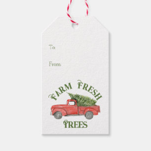 Rode Kerstwagen Boerderij Fresh Trees Cadeaulabel