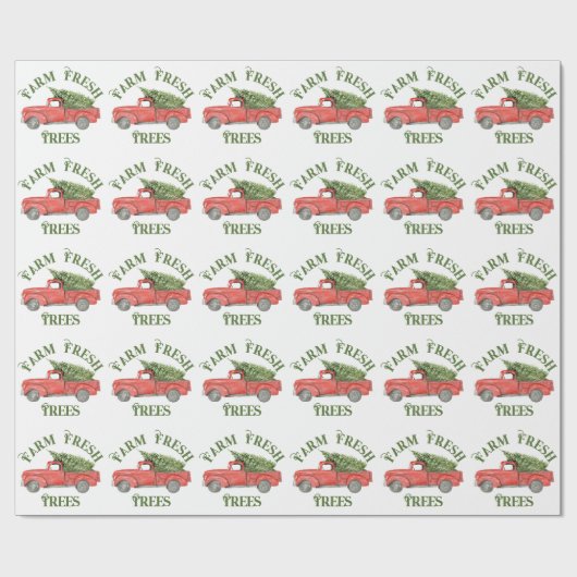 Rode Kerstwagen Boerderij Fresh Trees Cadeaupapier (Vlak)