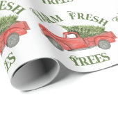 Rode Kerstwagen Boerderij Fresh Trees Cadeaupapier (Rol Hoek)