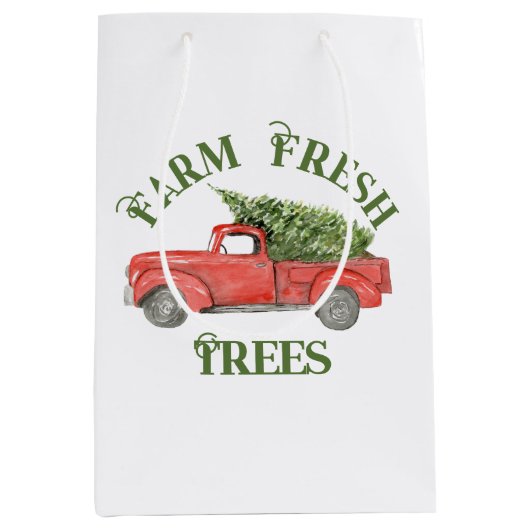 Rode Kerstwagen Boerderij Fresh Trees Medium Cadeauzakje (Voorkant)