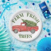 Rode Kerstwagen Boerderij Fresh Trees Papieren Bordje (Feest)