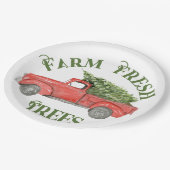 Rode Kerstwagen Boerderij Fresh Trees Papieren Bordje (Gekanteld)