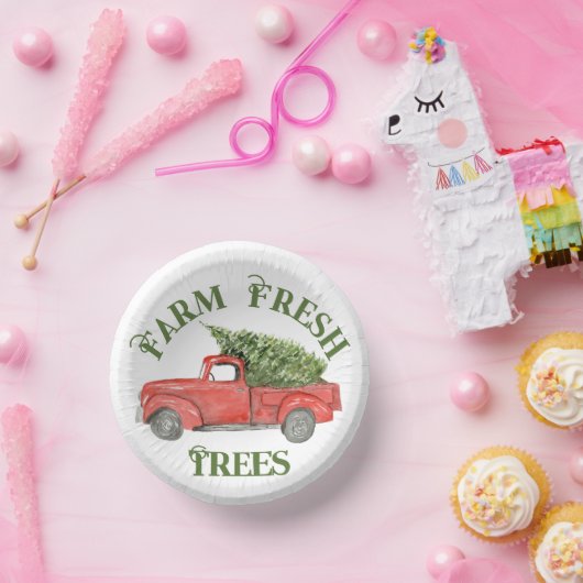 Rode Kerstwagen Boerderij Fresh Trees Papieren Kommen (Feest)