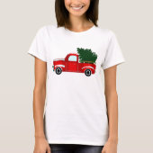 Rode Kerstwagen Rustieke Kerstvakantie T-shirt (Voorkant)