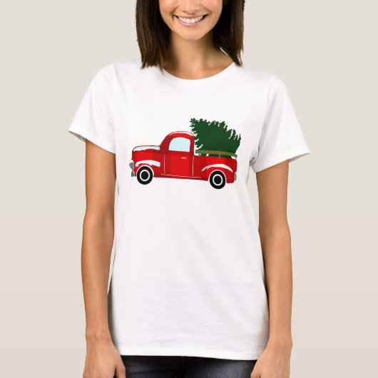 Rode Kerstwagen Rustieke Kerstvakantie T-shirt (Voorkant)