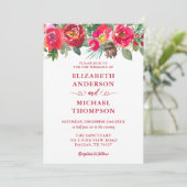 Rode kerstWaterverf Floral Winter Wedden Kaart (Staand voorkant)