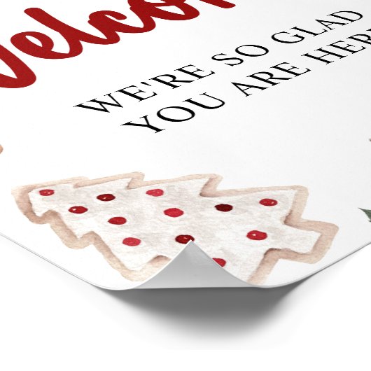 Rode Kerstwinter Baby shower Welkomstbord Poster (Hoek)