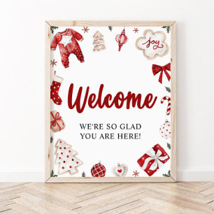 Rode Kerstwinter Baby shower Welkomstbord Poster