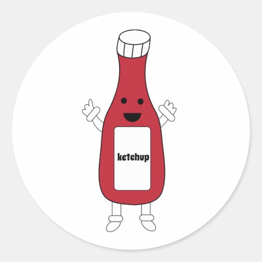 Rode Ketchup Bottle Kawaii Schattige Personalisere Ronde Sticker (Voorkant)