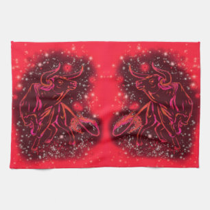 Rode keukenhanddoeken die op Sterrennacht lopen