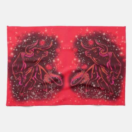 Rode keukenhanddoeken die op Sterrennacht lopen (Horizontaal)