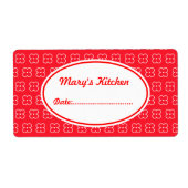 Rode keukenlabels op maat etiket (Voorkant)